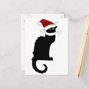 Le Chat Noir Santa Hat Christmas Holiday Postcard