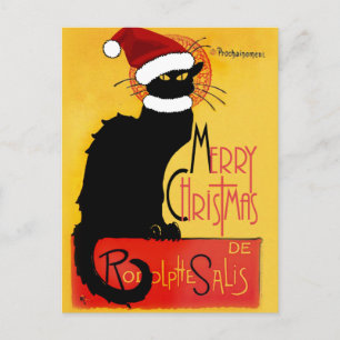 Le Chat Noir Santa Hat Christmas Holiday Postcard