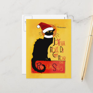 Le Chat Noir Santa Hat Christmas Holiday Postcard