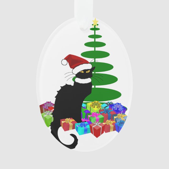 Le Chat Noir Santa Hat Christmas Ornament (Front)