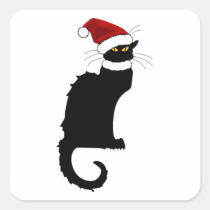 Le Chat Noir Santa Hat Christmas Square Sticker