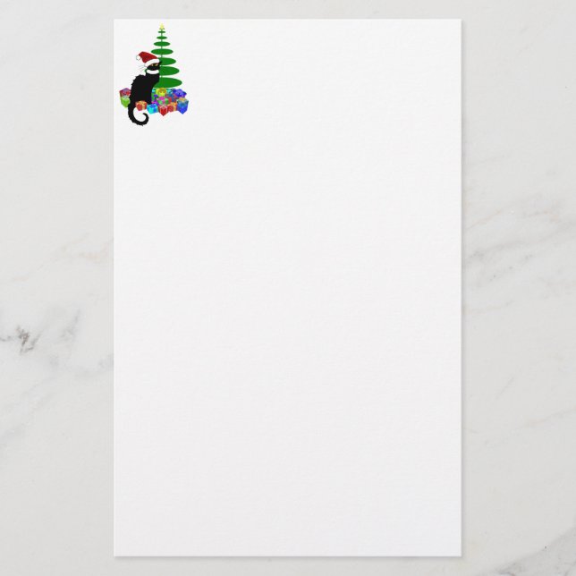 Le Chat Noir Santa Hat Christmas Stationery (Front)