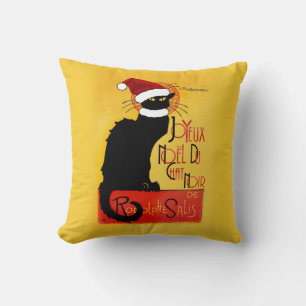 Le Chat Noir Santa Hat Christmas Throw Pillow