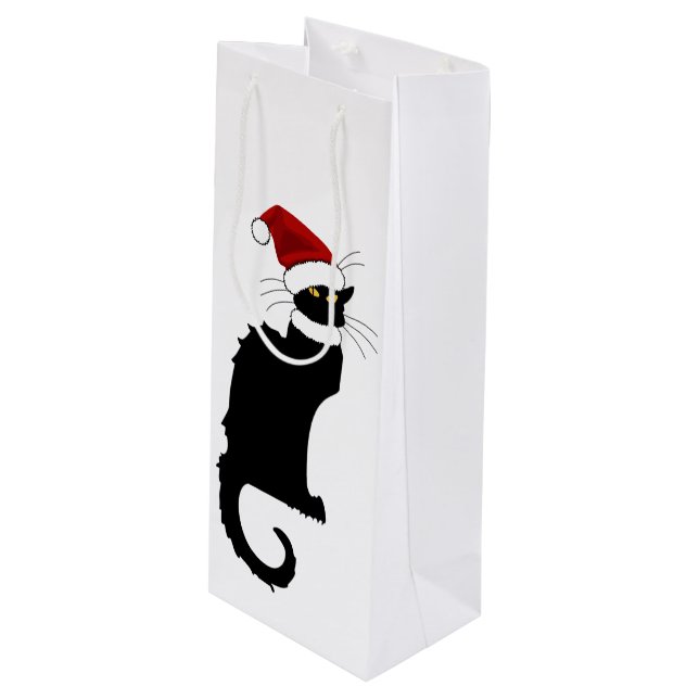 Le Chat Noir Santa Hat Christmas Wine Gift Bag (Front Angled)