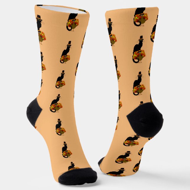 Le Chat Noir Thanksgiving and Pilgrim Turkey Socks (Angled)