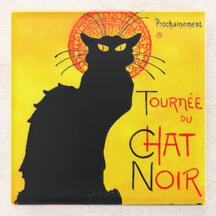 Le Chat Noir Vintage Glass Coaster