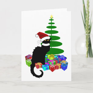 Le Chat Noir With Christmas Tree Holiday Card