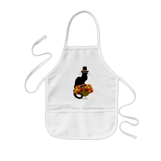 Le Chat Noir With Turkey Thanksgiving  Kids Apron (Front)