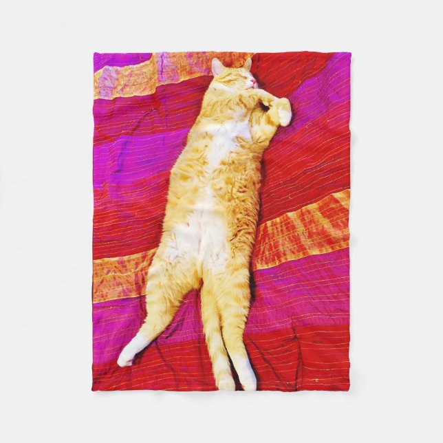 Le chaton orange dort sur une couverture en toison (Devant)