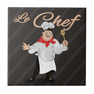 Le chef french cartoon kitchen cook art moustache tile