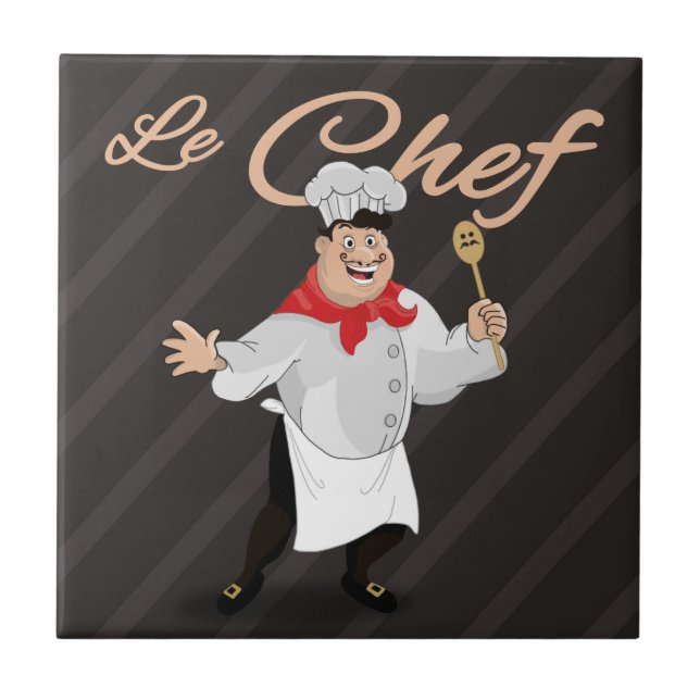 Le chef french cartoon kitchen cook art moustache tile (Front)