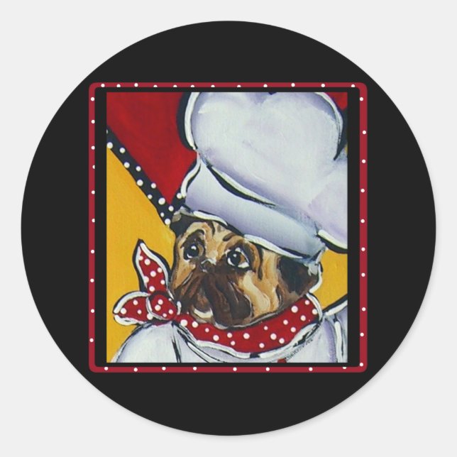 Le Chef Pug Classic Round Sticker (Front)