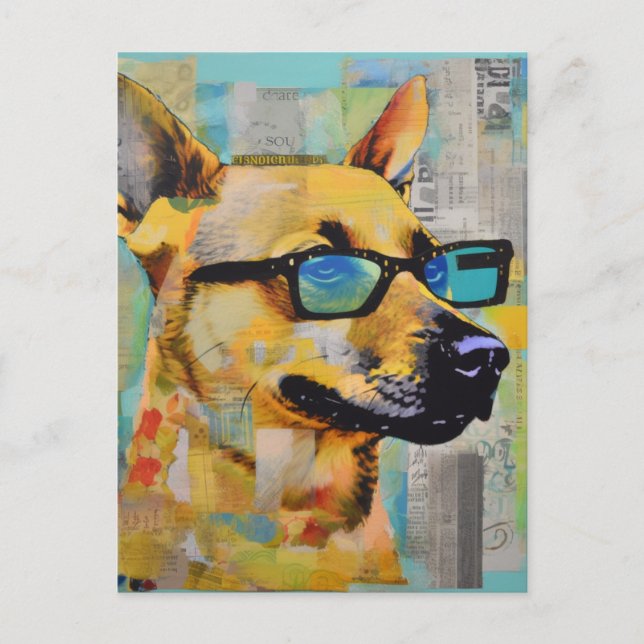 Le chien dans les lunettes de collage carte postal (Devant)