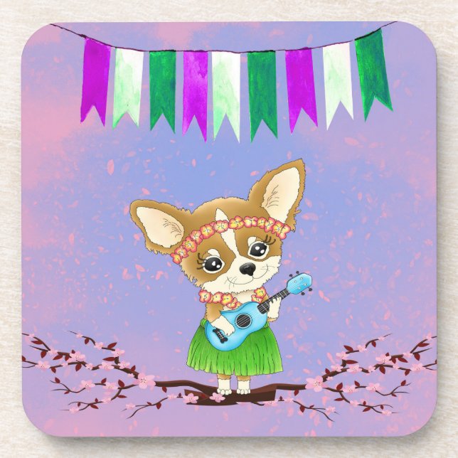 Le Chihuahua hawaïen joue un Dessous de verre Ukul (Devant)