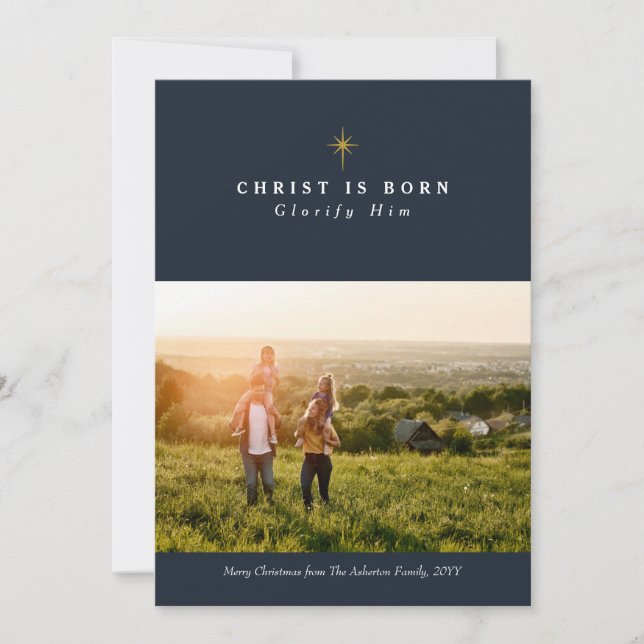 Le Christ est né carte photo de Noël religieuse (Devant)
