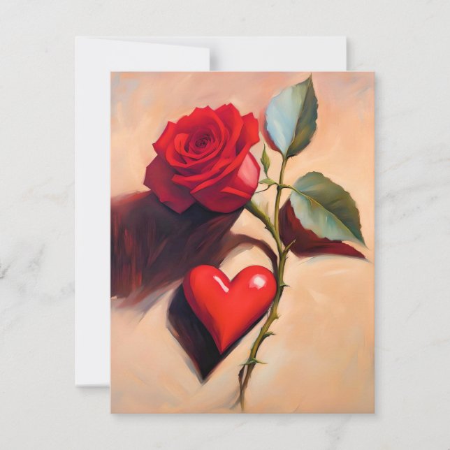 Le coeur et le Rose romantique propre carte de not (Devant)