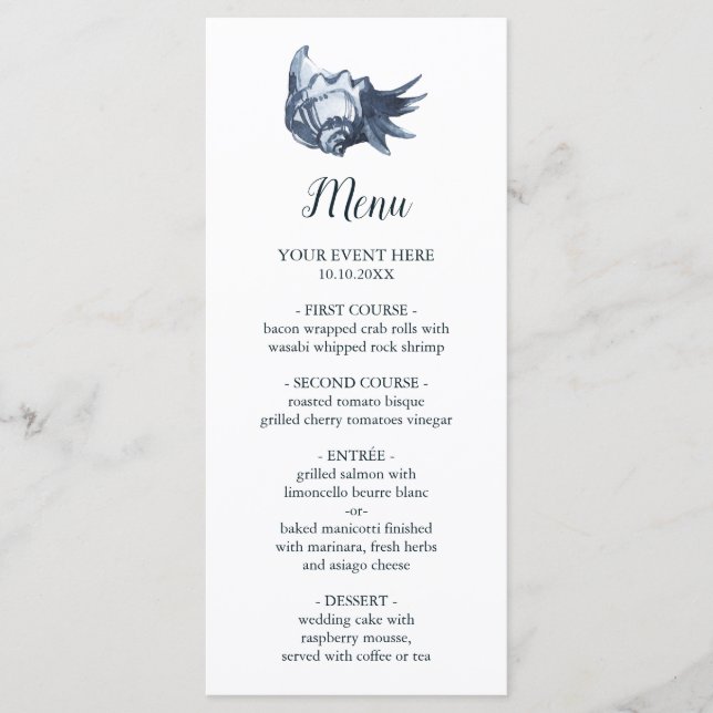 Le coquillage bleu | Menu Mariage nautique (Devant)