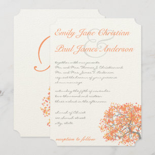 Le corail et le gris Faire-part de mariage d'arbre