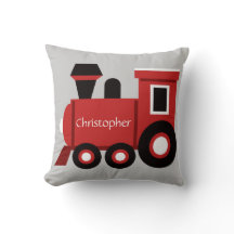 Le coussin du garçon mignon, train rouge avec le