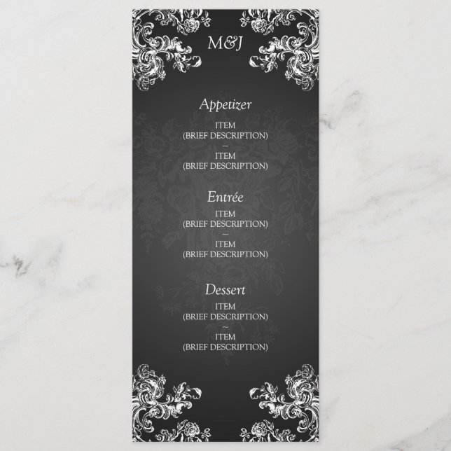 Le cru élégant de menu de mariage tourbillonne le (Devant)