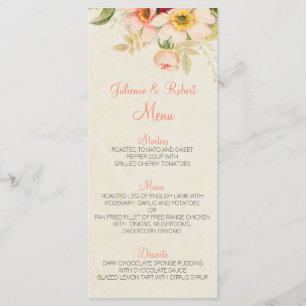 Le cru rougissent menu floral de mariage de roses