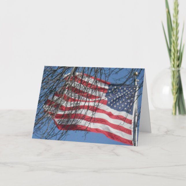 "Le drapeau américain dans le vent" Carte de voeux (Devant)