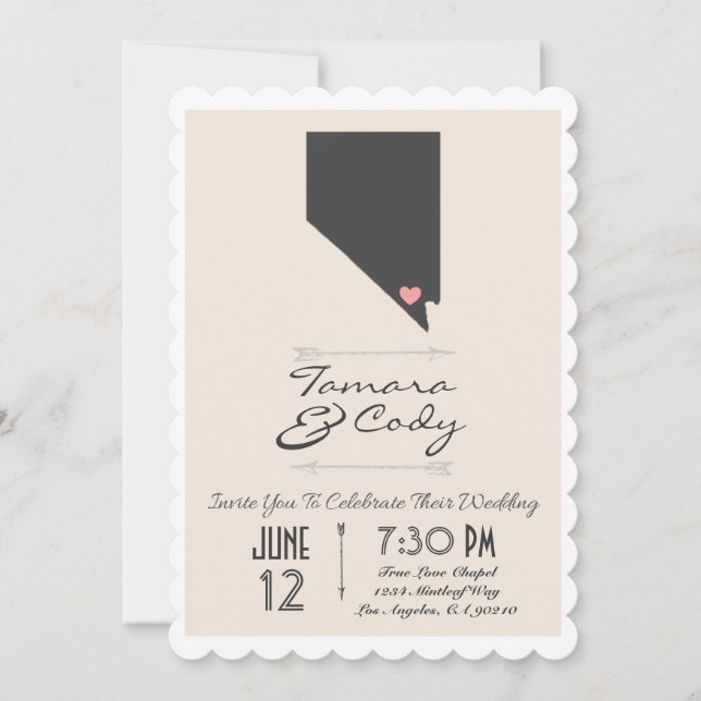 Le Faire-part de mariage de Las Vegas beige à la c (Devant)