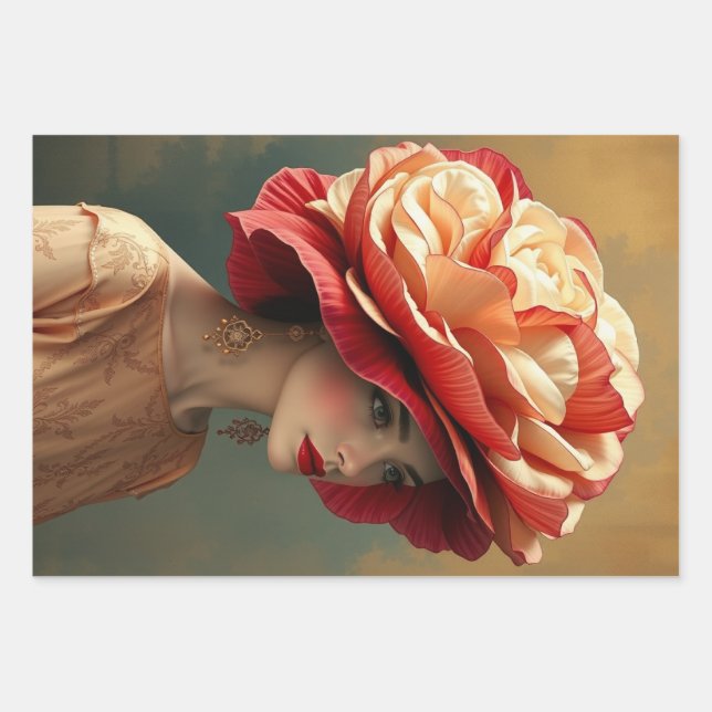 Le Femme Peony Decoupage Flat Wrapping Gift Paper (Front)