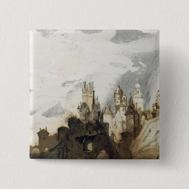 Le Gai Chateau 2 Inch Square Button (Front)