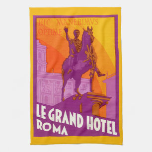 Le Grand Hotel Roma Statue, Italy, Vintage Travel Kitchen Towel