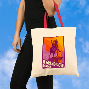 Le Grand Hotel Roma Statue, Italy, Vintage Travel Tote Bag