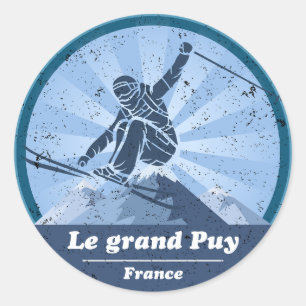 Le grand Puy en Champsaur Skier Classic Round Sticker