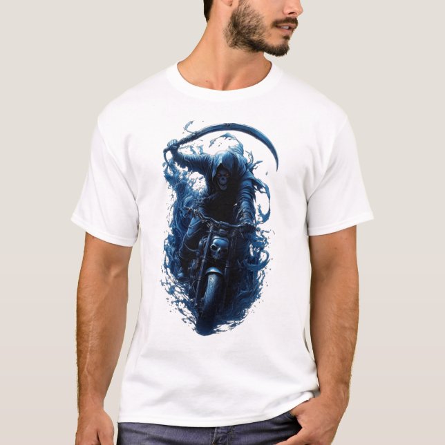 Le Grim Reaper Biker sur un T-shirt moto (Devant)