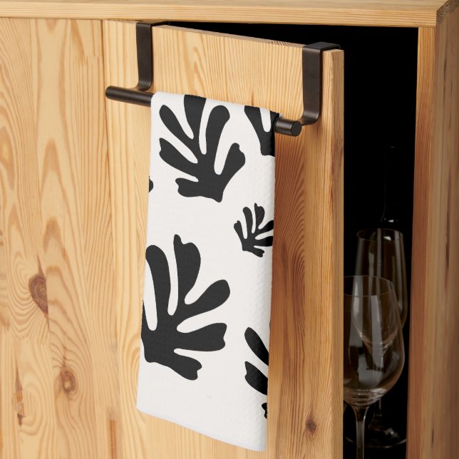 Le Jardin 02 Botanical Black White Modern Leaves Kitchen Towel (Thirds Fold)