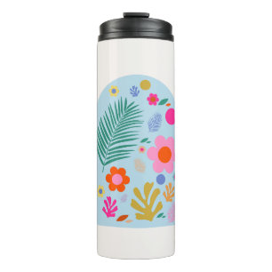Le Jardin 06 Abstract Retro Flowers Blue And Pink Thermal Tumbler
