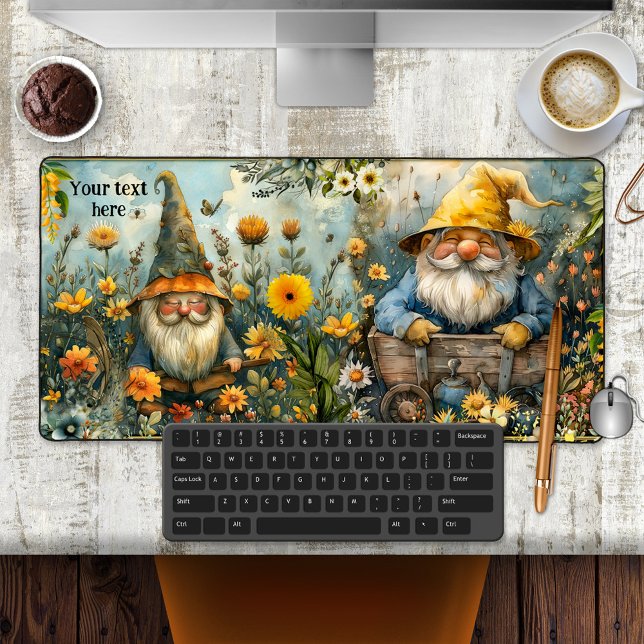 Le Jardin Secret Magique Vert Gnome (Desk mat featuring a colorful painting of a garden with gnomes)