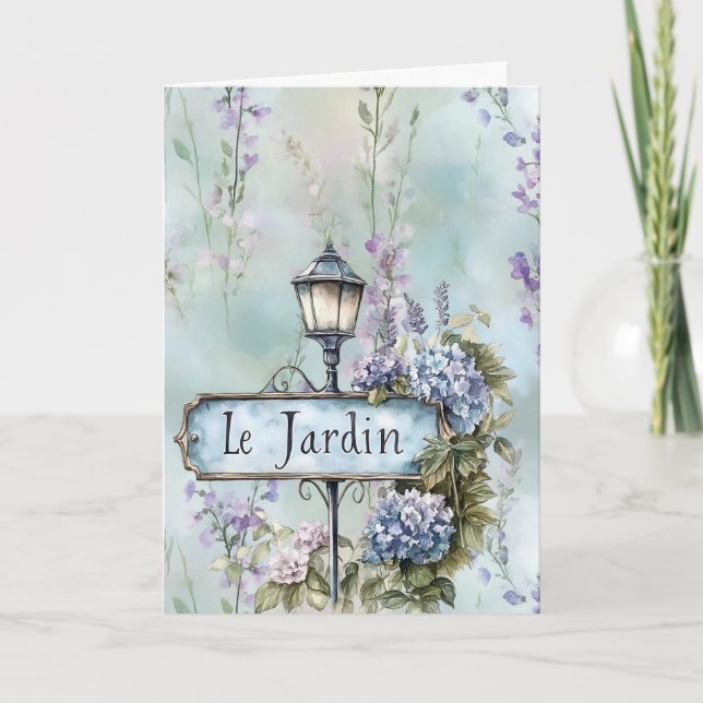 Le Jardin (the garden) Pretty Purple Flowers Card (Front)