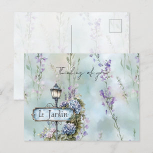 Le Jardin (the garden) Pretty Purple Flowers Postcard