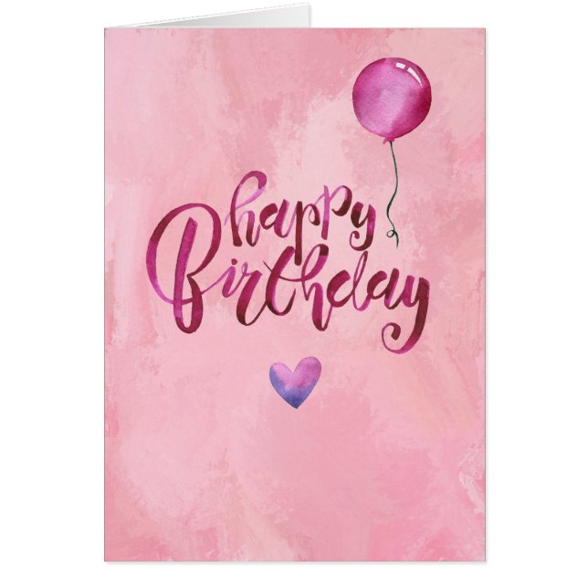 Le jour heureux rose de carte d'anniversaire (Devant)