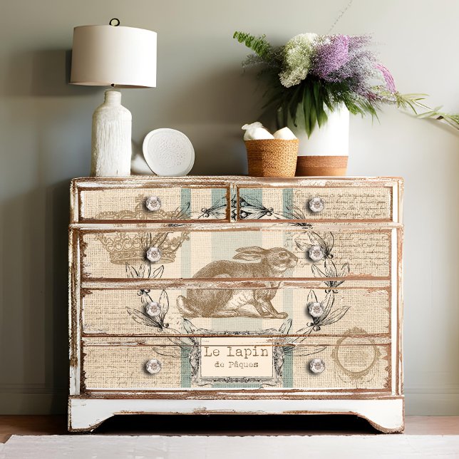 Le Lapin Burlap Easter Rabbit French Decoupage Tissue Paper (Creator Uploaded)