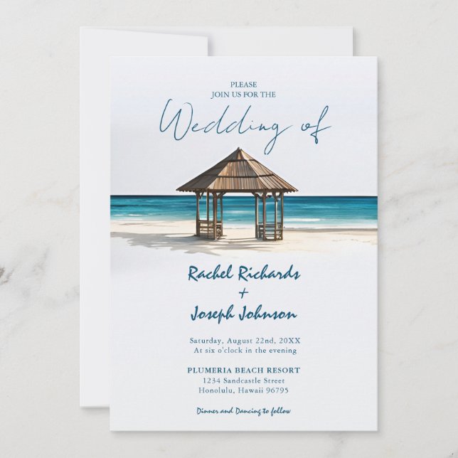 Le littoral Gazebo Beach Invitations de mariage (Devant)