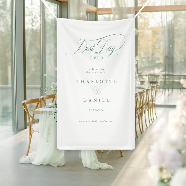 LE MEILLEUR JOUR JAMAIS ! Bannière élégante et Mar (BEST DAY EVER! Elegant, Wedding Banner with your names and date.)