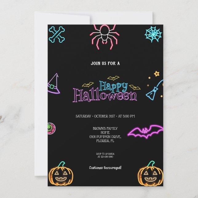LE MEILLEUR NEON HALLOWEEN INVITATION (Devant)