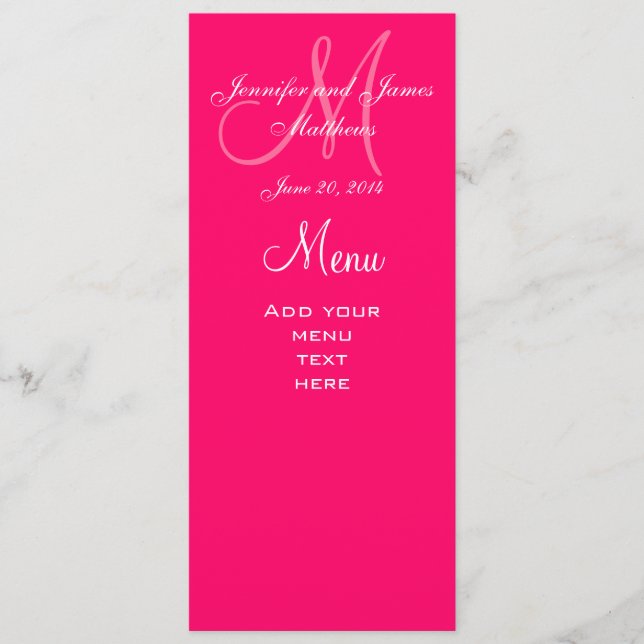 Le menu élégant de mariage de monogramme carde des (Devant)