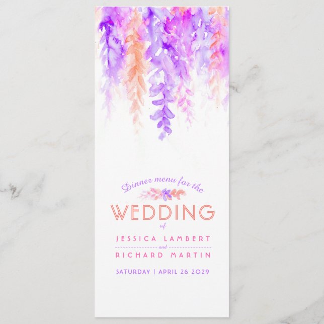 Le menu orange cascade d'art floral aquarelle (Devant)