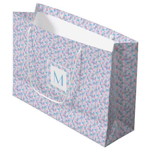 Le monogramme rose et le bleu ajuste le grand sac (Devant Angle)