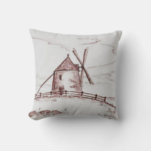 Le Moulin de Moidrey Windmill   Pontorson Throw Pillow