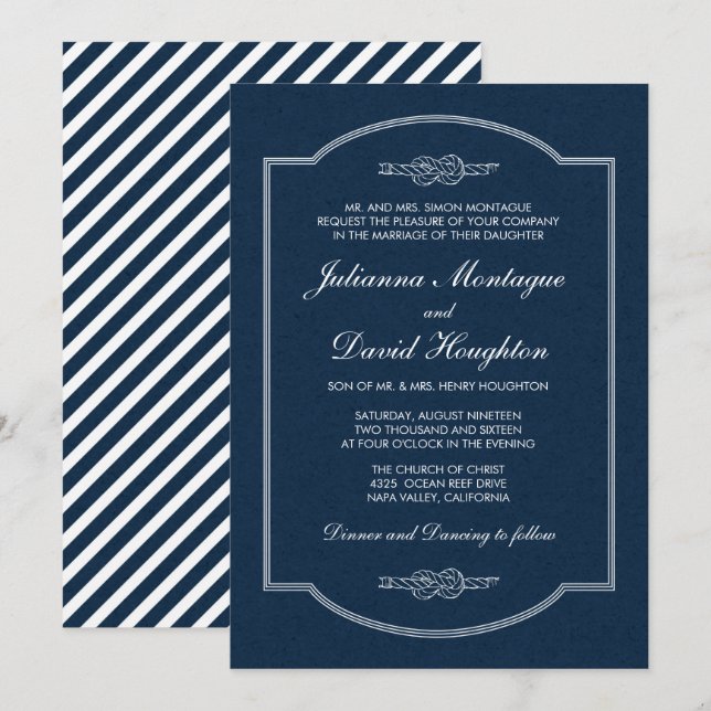 Le noeud marin de la marine Invitations de mariage (Devant / Derrière)