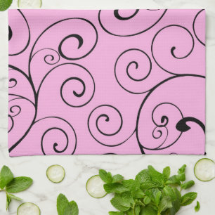 Le noir rose tourbillonne serviette de tissu de