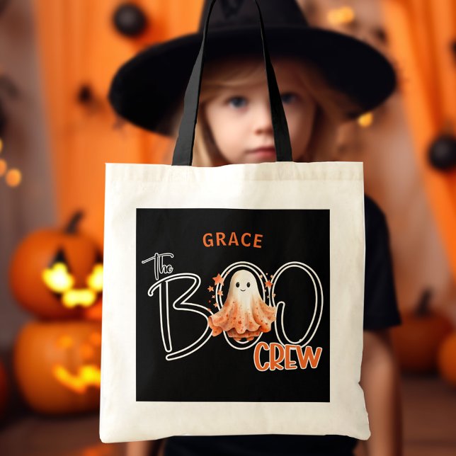 Le nom de l'équipage du Boo Sac fourre-tout d'Hall (The Boo Crew Name Black Orange Halloween Tote Bag)